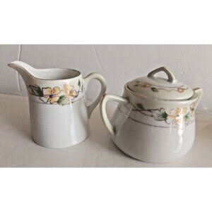 Nippon Hand-Painted Floral with Gold Trim Sugar Bowl & Creamer Set